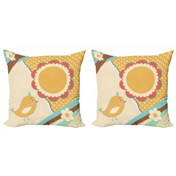 Ambesonne Cartoon Throw Pillow Cover 2 Pack, Little Birds, 24", Multicolor