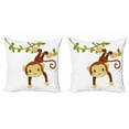 thumbnail image 1 of Ambesonne Cartoon Throw Pillow Cover 2 Pack, Monkey on Liana, 24", Brown Green and Pink, 1 of 7