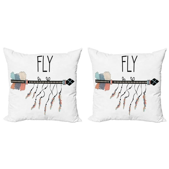 Ambesonne Cartoon Throw Pillow Cover 2 Pack, Native Arrow Feather, 18", Charcoal Grey Multicolor