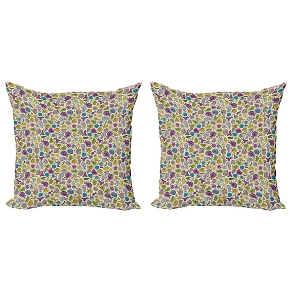 Ambesonne Cartoon Throw Pillow Cover 2 Pack, Ocean Creatures Shells, 16", Multicolor