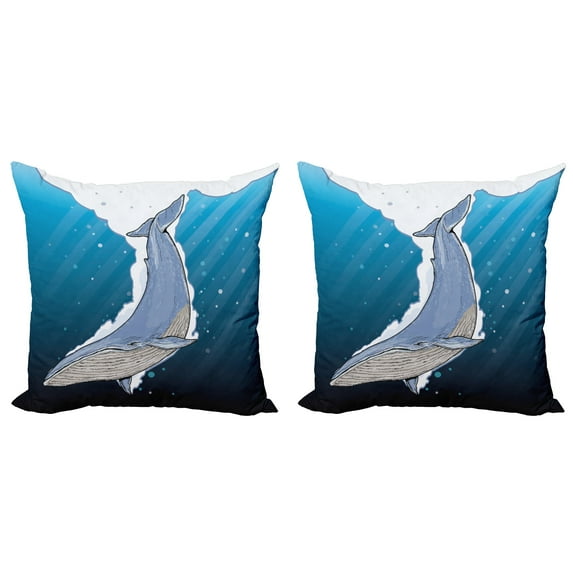 Ambesonne Cartoon Throw Pillow Cover 2 Pack, Ocean Whale Fish Swims, 16", Multicolor