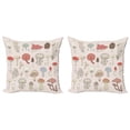 thumbnail image 1 of Ambesonne Cartoon Throw Pillow Cover 2 Pack, Pastel Various Mushrooms, 20", Pale Eggshell Multicolor, 1 of 2