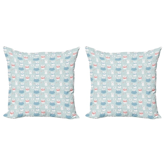 Ambesonne Cartoon Throw Pillow Cover 2 Pack, Ploar Bears Blankets, 16", Pale Blue Coral Blue