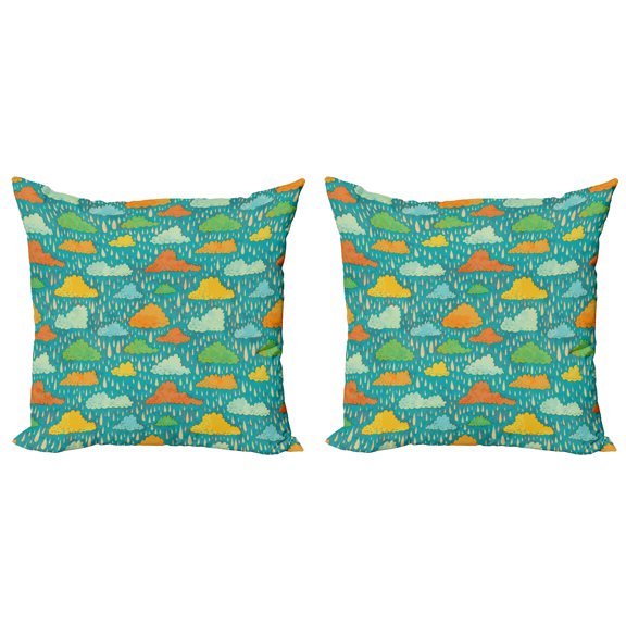 Ambesonne Cartoon Throw Pillow Cover 2 Pack, Puffy Clouds Funk Art, 20", Multicolor