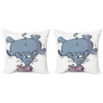 thumbnail image 1 of Ambesonne Cartoon Throw Pillow Cover 2 Pack, Rabbit Mascot Animal, 18", Grey Pink White, 1 of 7