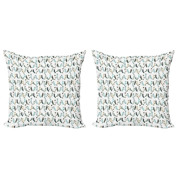 Ambesonne Cartoon Throw Pillow Cover 2 Pack, Rain of Socks Laundry, 18", Dark Blue Beige