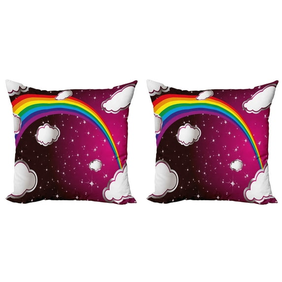 Ambesonne Cartoon Throw Pillow Cover 2 Pack, Rainbow Colored Stars, 24", Maroon and White