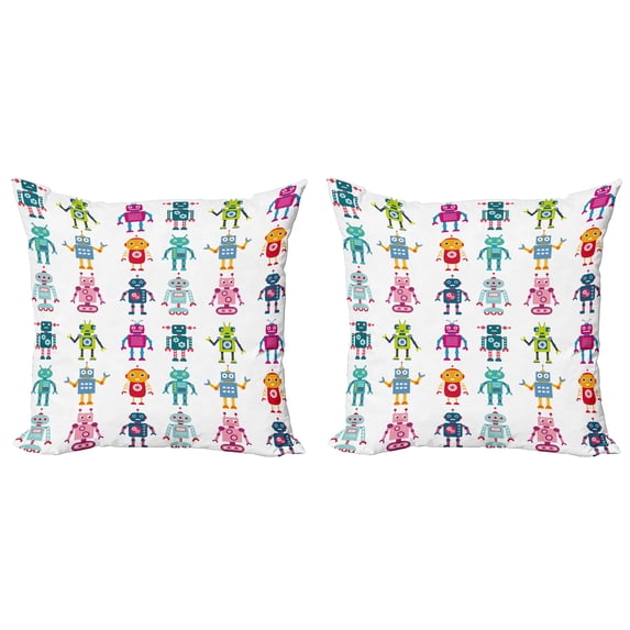 Ambesonne Cartoon Throw Pillow Cover 2 Pack, Robot, 24", Multicolor