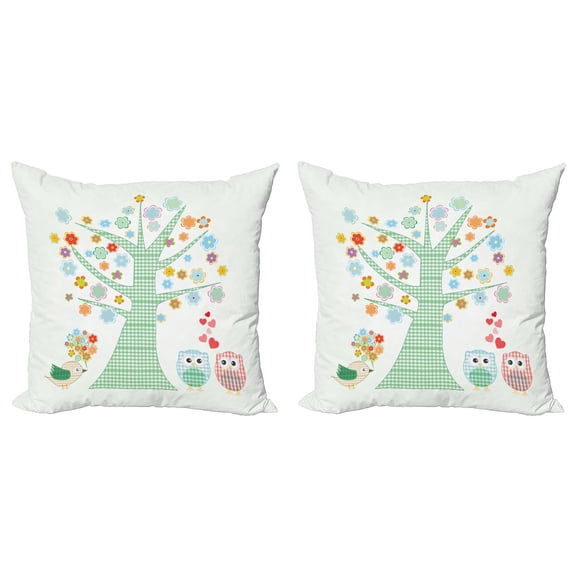 Ambesonne Cartoon Throw Pillow Cover 2 Pack, Romantic Owls in Love, 20", Mint Green Multicolor