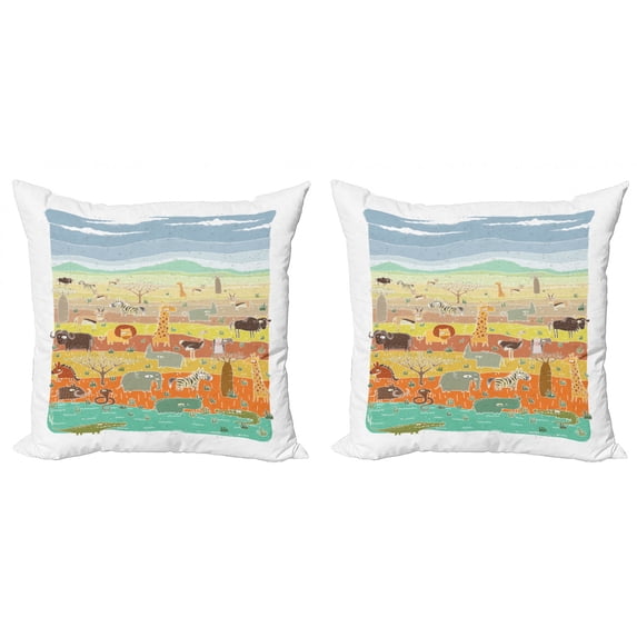 Ambesonne Cartoon Throw Pillow Cover 2 Pack, Savannah, 18", Multicolor