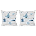 thumbnail image 1 of Ambesonne Cartoon Throw Pillow Cover 2 Pack, Ship Whale Waves, 16", Beige Blue White, 1 of 7