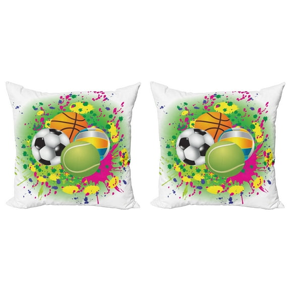 Ambesonne Cartoon Throw Pillow Cover 2 Pack, Sports Balls Splash, 20", Multicolor