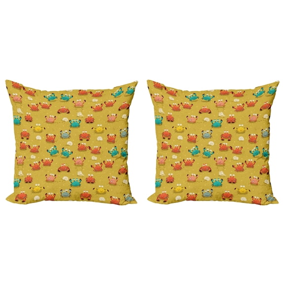 Ambesonne Cartoon Throw Pillow Cover 2 Pack, Star and Shells Pattern, 16", Pale Coffee