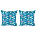 thumbnail image 1 of Ambesonne Cartoon Throw Pillow Cover 2 Pack, Style Clouds Dots, 16", Sea Blue Pastel Yellow, 1 of 2