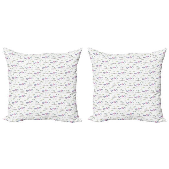 Ambesonne Cartoon Throw Pillow Cover 2 Pack, Unicorn Party Rainbow Stars, 18", Multicolor