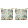 thumbnail image 1 of Ambesonne Cartoon Throw Pillow Cover 2 Pack, Vintage Ball and Babushka, 20", Multicolor, 1 of 2
