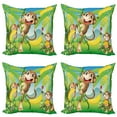 thumbnail image 1 of Ambesonne Cartoon Throw Pillow Cover 4 Pack, 2 Monkeys and Bananas, 20", Multicolor, 1 of 6