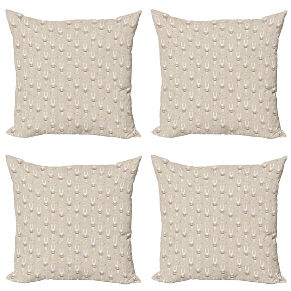 Ambesonne Cartoon Throw Pillow Cover 4 Pack, Ballerina Bunnies in Tutu, 18", Warm Taupe Blush