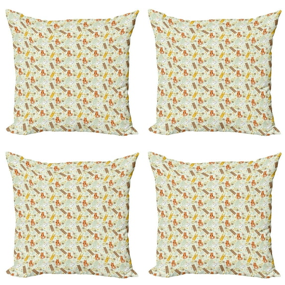 Ambesonne Cartoon Throw Pillow Cover 4 Pack, Bear Fox and Bunny, 20", Multicolor