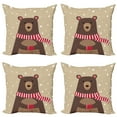 thumbnail image 1 of Ambesonne Cartoon Throw Pillow Cover 4 Pack, Bear Red Scarf, 16", Brown Sand Brown, 1 of 6