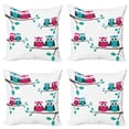 thumbnail image 1 of Ambesonne Cartoon Throw Pillow Cover 4 Pack, Couples of Owls on Tree, 20", Turquoise Blue Pink, 1 of 7