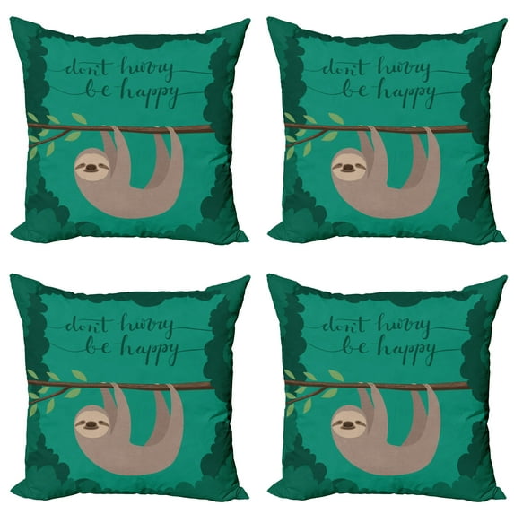 Ambesonne Cartoon Throw Pillow Cover 4 Pack, Do Not Hurry Be Happy Text, 16", Multicolor