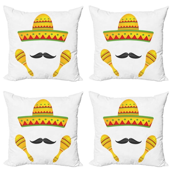 Ambesonne Cartoon Throw Pillow Cover 4 Pack, Famous Mexican, 16", Yellow