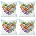 thumbnail image 1 of Ambesonne Cartoon Throw Pillow Cover 4 Pack, Flora and Fauna Heart, 18", Multicolor, 1 of 6