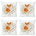 thumbnail image 1 of Ambesonne Cartoon Throw Pillow Cover 4 Pack, Fox Flowers, 16", Dark Orange White, 1 of 6