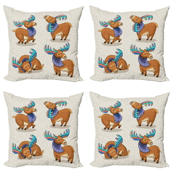 Ambesonne Cartoon Throw Pillow Cover 4 Pack, Friendly, 24", Multicolor
