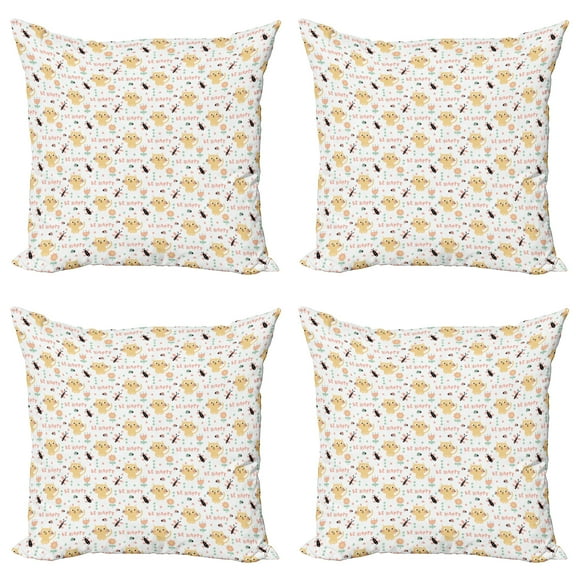 Ambesonne Cartoon Throw Pillow Cover 4 Pack, Kittens, 16", Multicolor