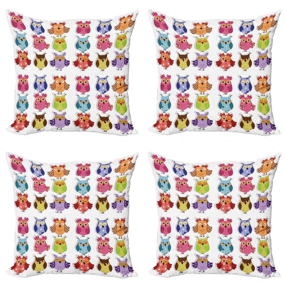 Ambesonne Cartoon Throw Pillow Cover 4 Pack, Owls Emotions, 16", Multicolor