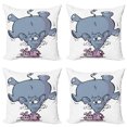 thumbnail image 1 of Ambesonne Cartoon Throw Pillow Cover 4 Pack, Rabbit Mascot Animal, 24", Grey Pink White, 1 of 5