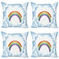 thumbnail image 1 of Ambesonne Cartoon Throw Pillow Cover 4 Pack, Rainbow Fluffy Clouds, 20", Pale Blue Yellow, 1 of 5