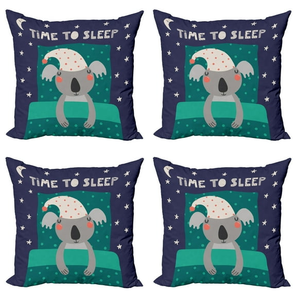 Ambesonne Cartoon Throw Pillow Cover 4 Pack, Sleeping Fluffy Koala Bear, 20", Multicolor