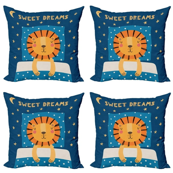 Ambesonne Cartoon Throw Pillow Cover 4 Pack, Sleeping Sketched Lion Form, 16", Multicolor