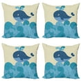 thumbnail image 1 of Ambesonne Cartoon Throw Pillow Cover 4 Pack, Smiling Whale and Lines, 16", Dark Blue Blue, 1 of 7