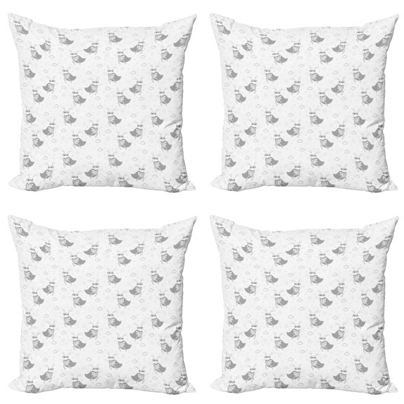 Ambesonne Cartoon Throw Pillow Cover 4 Pack, Superhero Rabbit, 24", Grey White