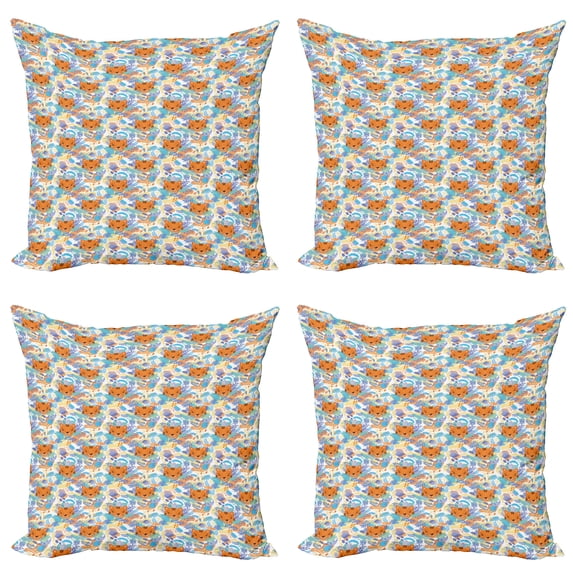 Ambesonne Cartoon Throw Pillow Cover 4 Pack, Tigers and Leafy Branches, 20", Dark Orange Multicolor