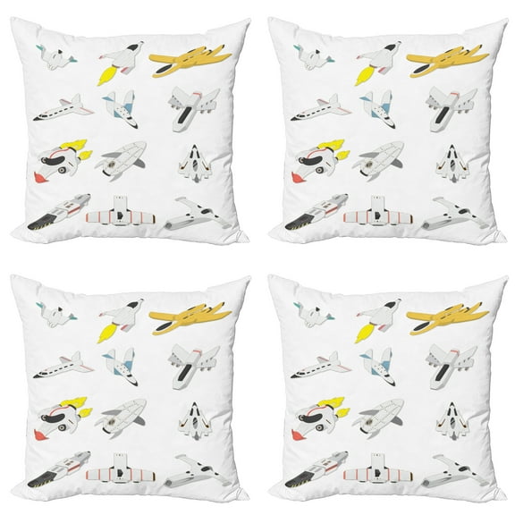 Ambesonne Cartoon Throw Pillow Cover 4 Pack, Traveling into the Space, 20", Multicolor