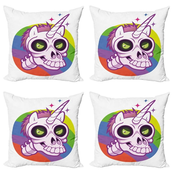 Ambesonne Cartoon Throw Pillow Cover 4 Pack, Unicorn Design, 24", Multicolor