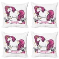thumbnail image 1 of Ambesonne Cartoon Throw Pillow Cover 4 Pack, Unicorn with Pink Hair, 24", Pink White, 1 of 5