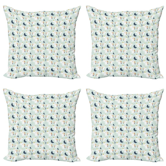 Ambesonne Cartoon Throw Pillow Cover 4 Pack, Unicorns Moon Stars Spots, 18", Multicolor