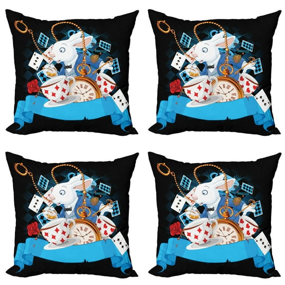 Ambesonne Cartoon Throw Pillow Cover 4 Pack, Wonderland Tale, 24", Multicolor