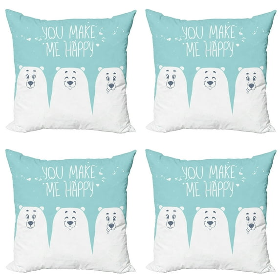 Ambesonne Cartoon Throw Pillow Cover 4 Pack, Words Bears, 20", Aqua White