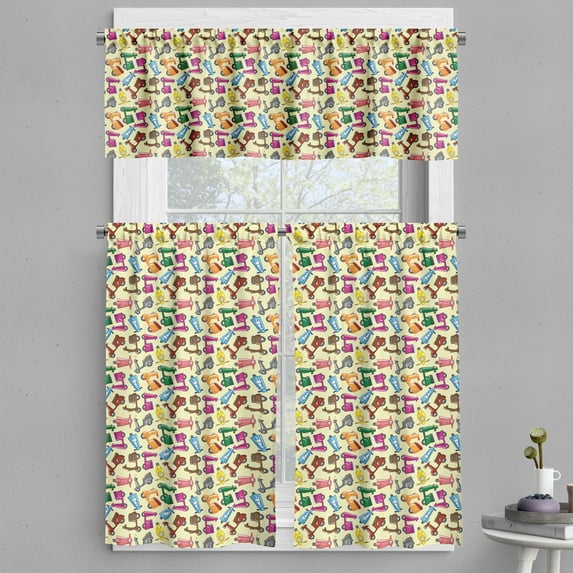 Ambesonne Cartoon Valance & Curtain, Colorful Motorcycles, 55"x30", Blue Yellow