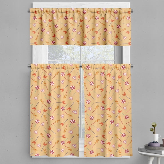 Ambesonne Cartoon Valance & Curtain, Funny Lollipops, 55"x45", Peach and Multicolor