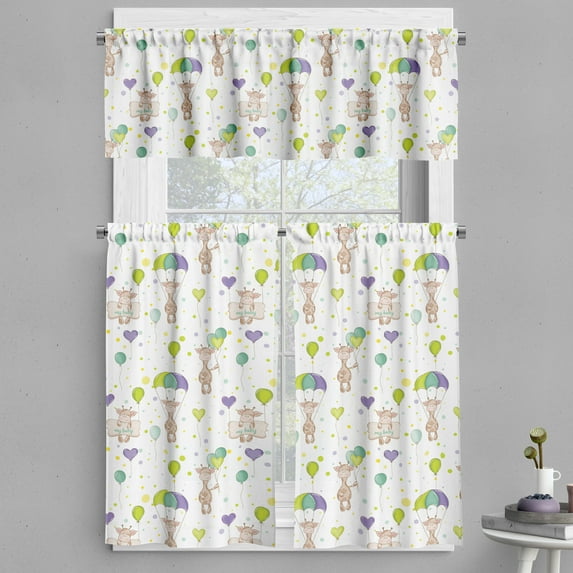 Ambesonne Cartoon Valance & Curtain, Giraffes Flying Art Design, 55"x45", Multicolor