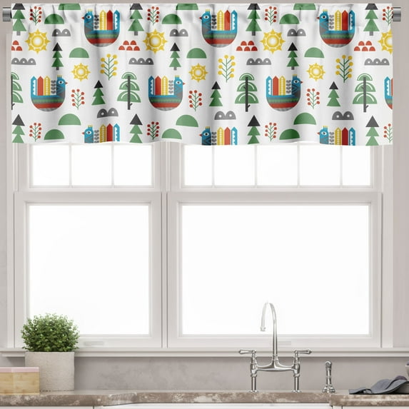 Ambesonne Cartoon Valance Pack of 2, Chicken Shaped Apartments, 54"X18", Off White and Multicolor