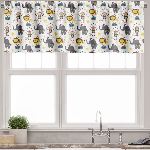 Ambesonne Cartoon Valance Pack of 2, Circus Animals Jumping Art, 54"X12", Multicolor